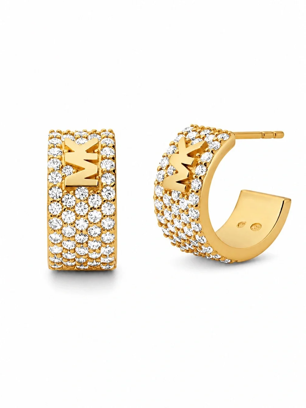 Michael Kors Precious Metal-Plated Sterling Silver Pavé Logo Mini Hoop Earrings